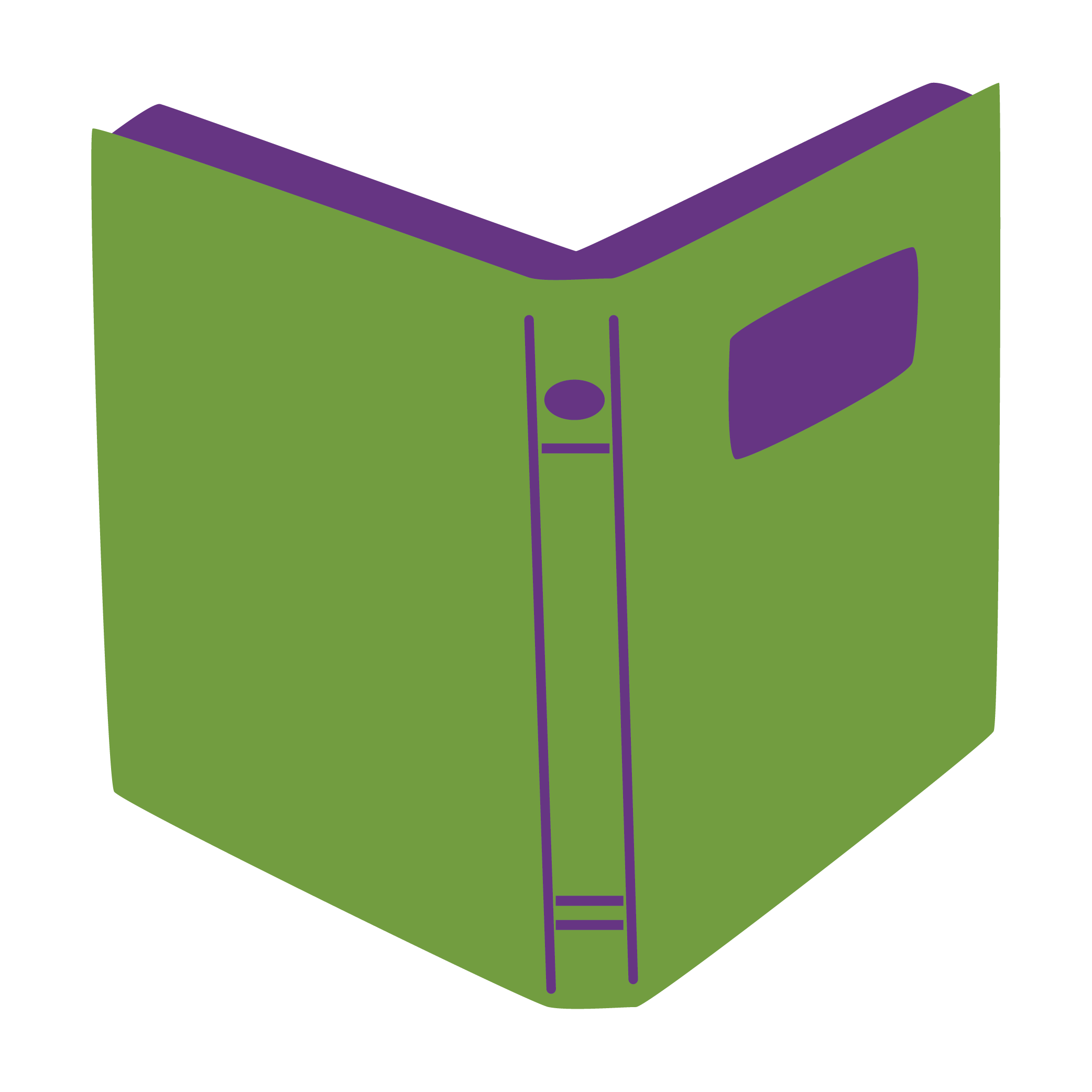 Illustrated purple and green open book
