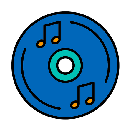 CD donate A blue, teal and orange graphic of a music CD